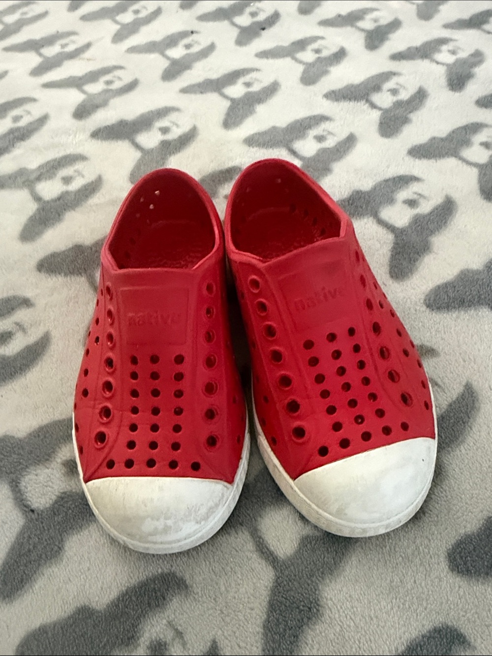 Native Kids Slip-On Water Shoes in Red with White Toe Cap